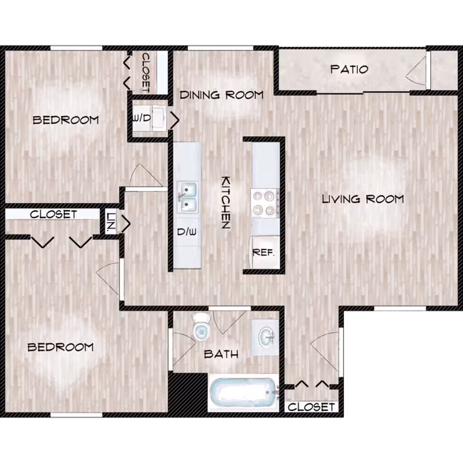 2 Bed 1 Bath 190109 floor plan